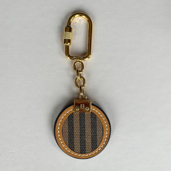FENDI Iconic Striped Leather Gold Keychain Handbag Charm MINT - Picture 2 of 5